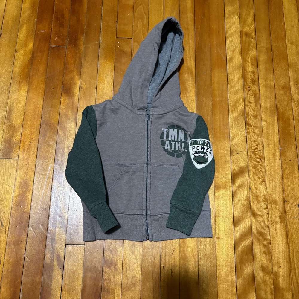 Two-Toned Gray and Green Zip Hoodie with TMNT Logo
